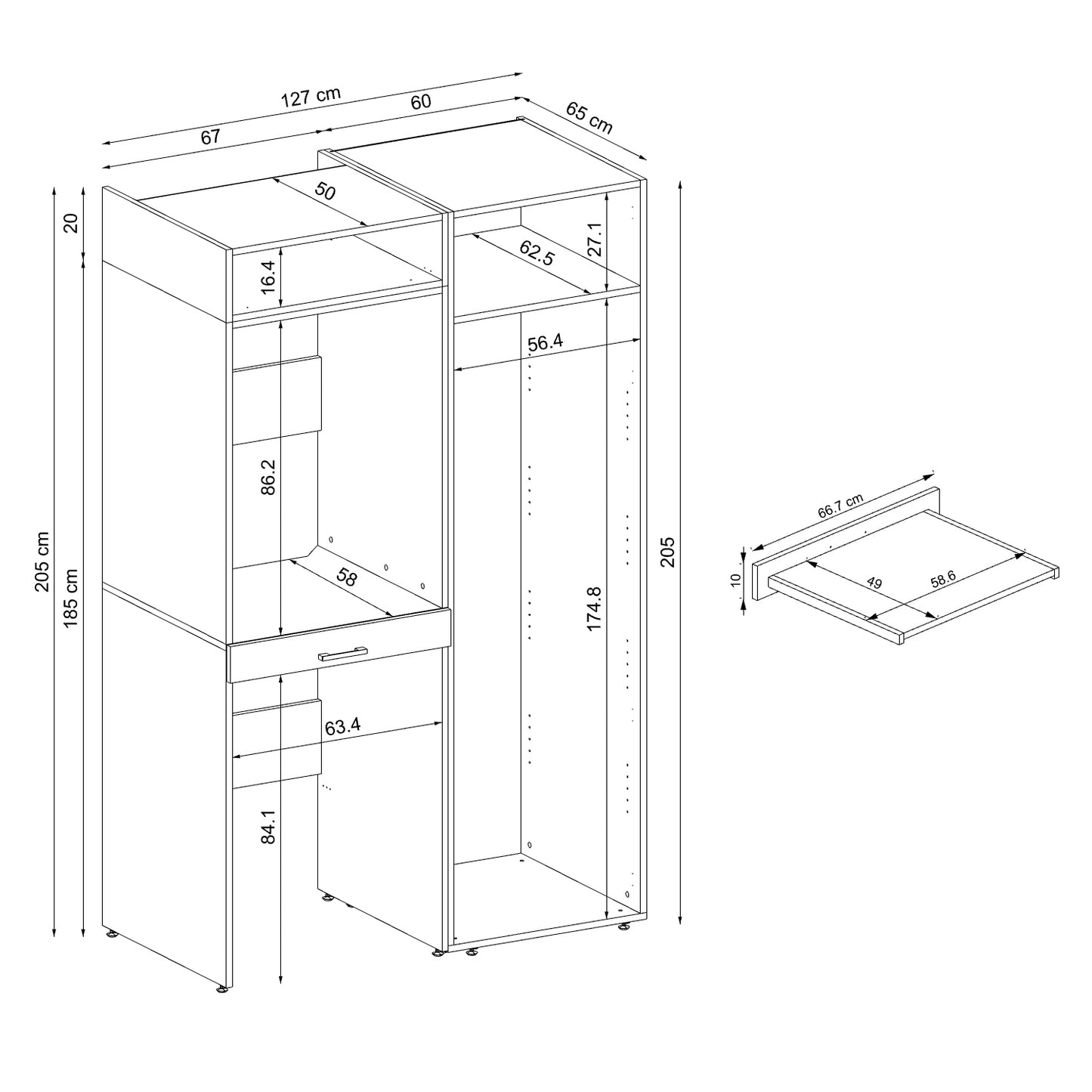 Roomart Waschmaschinenschrank, Trockner auf Waschmaschine • 127 cm breit • In 3 Farben