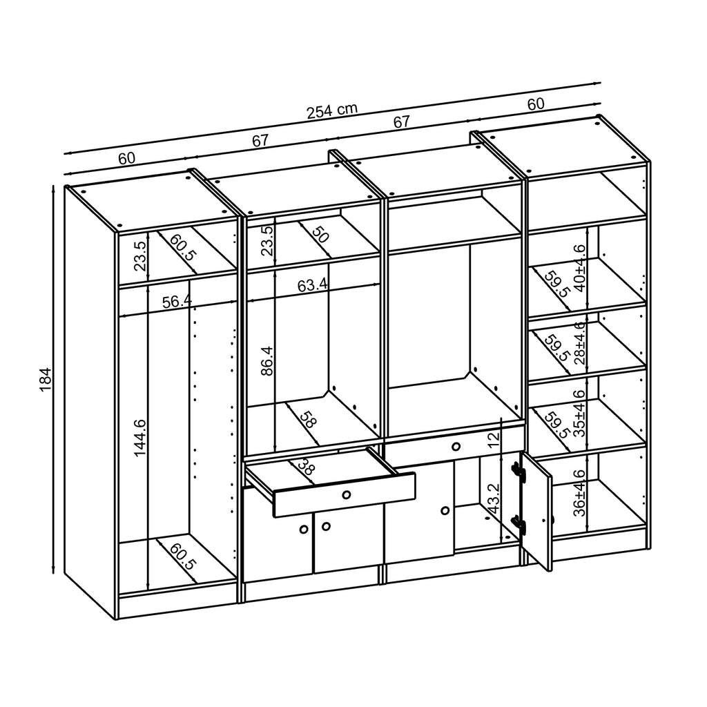 Roomart Waschmaschinenschrank SERIE 3 – 194 cm breit, 2× Waschmaschine nebeneinander mit Ausziehbrett & Hochschrank – Waschküche & Hauswirtschaftsraum – Eiche / Schwarz-Eiche / Weiß