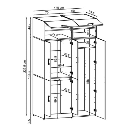 Roomart Waschmaschinenschrank- DORA-I- 130 cm breit – Waschmaschinen- & Trockner-Überbau mit Türen und Ausziehplatte, Bad & Waschküche, 5 Farben