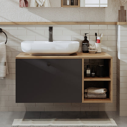 Roomart Badezimmermöbel Set LOTUS 95 cm 4 Teilig mit Keramik Waschbecken - badezimmerschrank, waschbecken, badezimmermöbel, badschrank, badezimmer, mit, unterschrank, badmöbel, set, waschtisch, möbel, badezimmermãbel, bad, badezimmerschränke, schmal, schm
