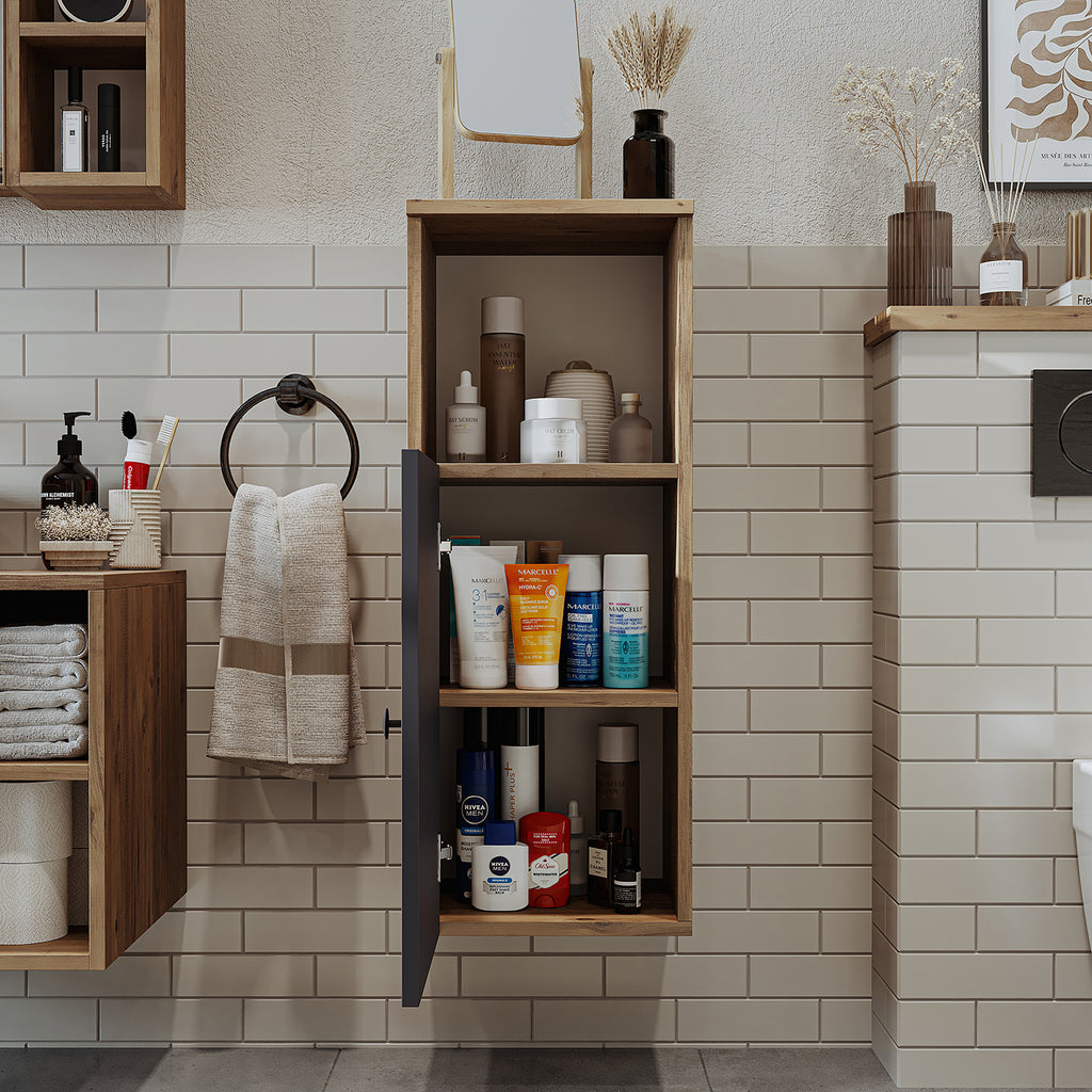 Roomart Seitenschrank „LOTUS“ – moderner Bad-Hängeschrank mit Softclose, 150 cm, 90 cm, 60 cm – in Anthrazit-Eiche, Eiche oder Weiß-Eiche -  Badmöbel - Hängeschrank, wand,  hochschrank, hochschrank weiß, 60 cm breit, küche, waschküche, wohnzimmer, schmal,