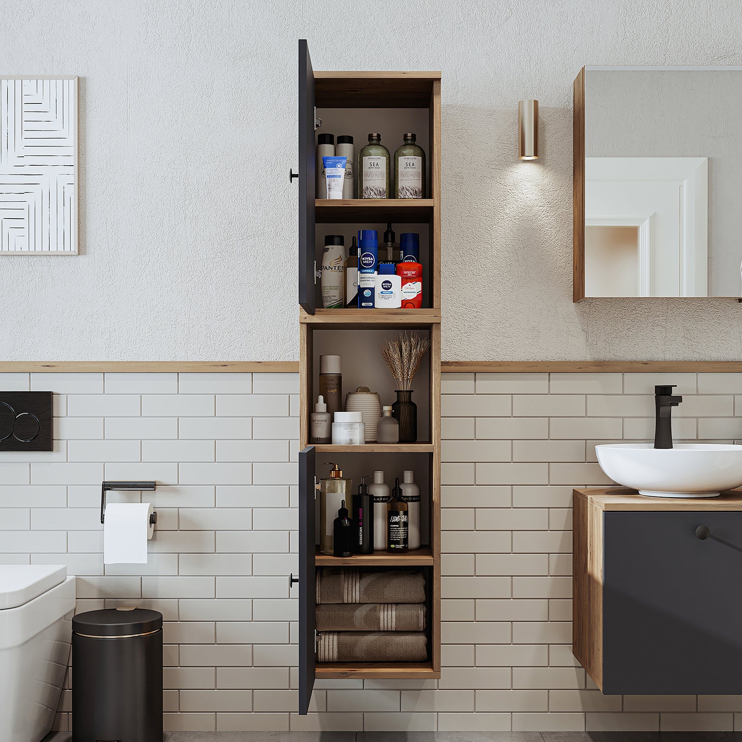 Roomart Badezimmermöbel Set LOTUS 75 cm 4 Teilig mit Keramik Waschbecken - badezimmerschrank, waschbecken, badezimmermöbel, badschrank, badezimmer, mit, unterschrank, badmöbel, set, waschtisch, möbel, badezimmermãbel, bad, badezimmerschränke, schmal, schm