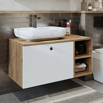 Roomart Badezimmermöbel Set LOTUS 95 cm 4 Teilig mit Keramik Waschbecken - badezimmerschrank, waschbecken, badezimmermöbel, badschrank, badezimmer, mit, unterschrank, badmöbel, set, waschtisch, möbel, badezimmermãbel, bad, badezimmerschränke, schmal, schm