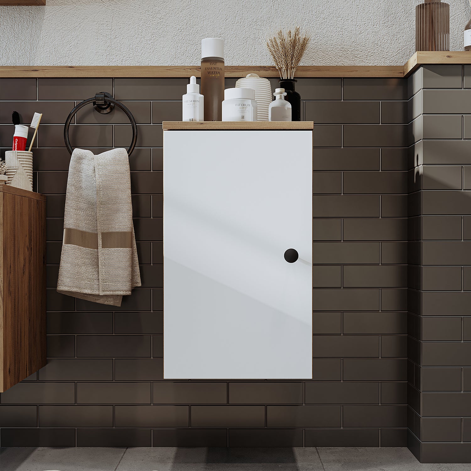 Roomart, Badezimmer Waschmaschinenschrank ATRIA, Waschmaschinenunterschrank, BHT: 70x 90 x 69 cm, in Weiß-Eiche, Eiche, Anthrazit Eiche, Weiß waschmaschinenschrank, waschmaschinenregal, waschturm, schrank, weiß, waschmaschinen, unterschrank, waschmaschine