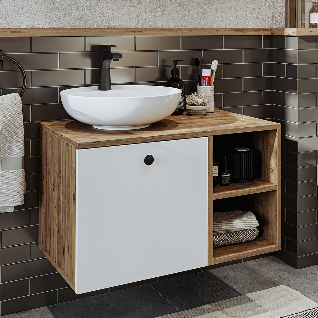 Roomart Badezimmermöbel Set LOTUS 75 cm 4 Teilig mit Keramik Waschbecken - badezimmerschrank, waschbecken, badezimmermöbel, badschrank, badezimmer, mit, unterschrank, badmöbel, set, waschtisch, möbel, badezimmermãbel, bad, badezimmerschränke, schmal, schm