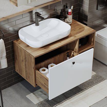 Roomart Badezimmermöbel Set LOTUS 95 cm 4 Teilig mit Keramik Waschbecken - badezimmerschrank, waschbecken, badezimmermöbel, badschrank, badezimmer, mit, unterschrank, badmöbel, set, waschtisch, möbel, badezimmermãbel, bad, badezimmerschränke, schmal, schm