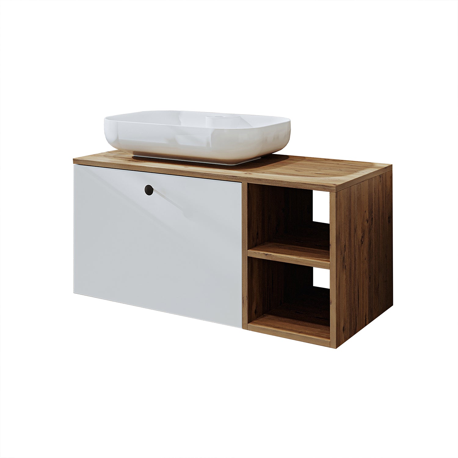 Roomart Badezimmermöbel Set LOTUS 95 cm 4 Teilig mit Keramik Waschbecken - badezimmerschrank, waschbecken, badezimmermöbel, badschrank, badezimmer, mit, unterschrank, badmöbel, set, waschtisch, möbel, badezimmermãbel, bad, badezimmerschränke, schmal, schm