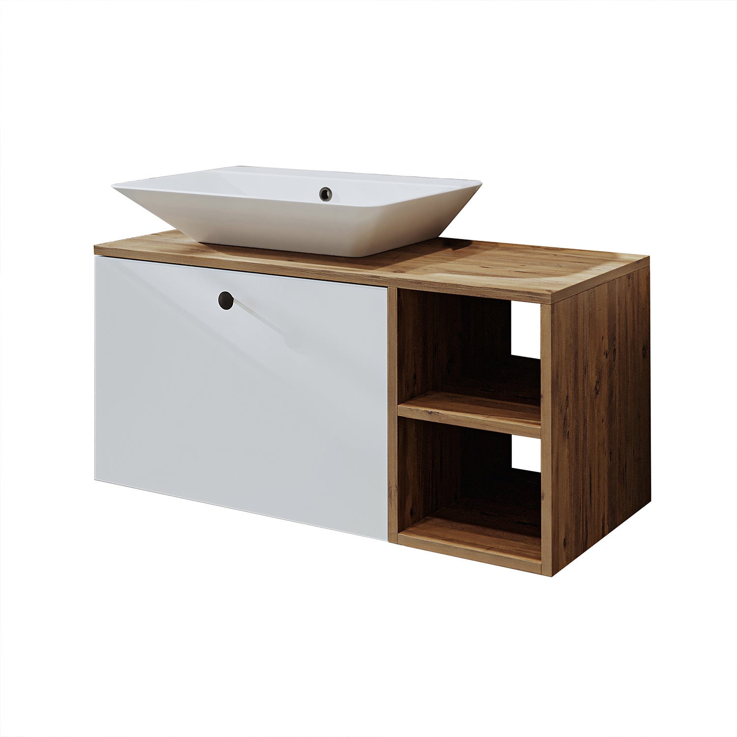 Roomart Badezimmermöbel Set LOTUS 95 cm 4 Teilig mit Keramik Waschbecken - badezimmerschrank, waschbecken, badezimmermöbel, badschrank, badezimmer, mit, unterschrank, badmöbel, set, waschtisch, möbel, badezimmermãbel, bad, badezimmerschränke, schmal, schm