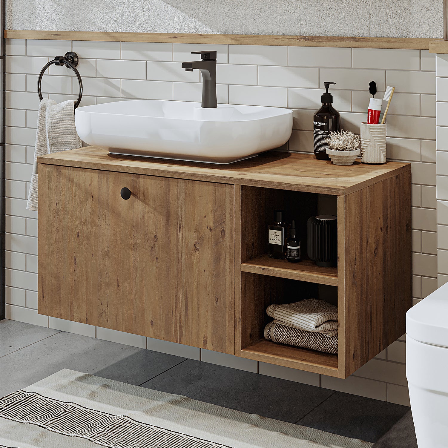 Roomart Badezimmermöbel Set LOTUS 95 cm 4 Teilig mit Keramik Waschbecken - badezimmerschrank, waschbecken, badezimmermöbel, badschrank, badezimmer, mit, unterschrank, badmöbel, set, waschtisch, möbel, badezimmermãbel, bad, badezimmerschränke, schmal, schm