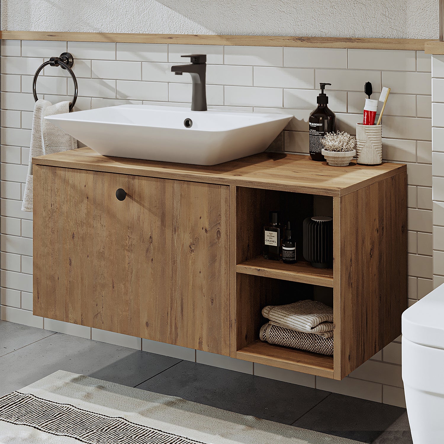 Roomart Badezimmermöbel Set LOTUS 95 cm 4 Teilig mit Keramik Waschbecken - badezimmerschrank, waschbecken, badezimmermöbel, badschrank, badezimmer, mit, unterschrank, badmöbel, set, waschtisch, möbel, badezimmermãbel, bad, badezimmerschränke, schmal, schm