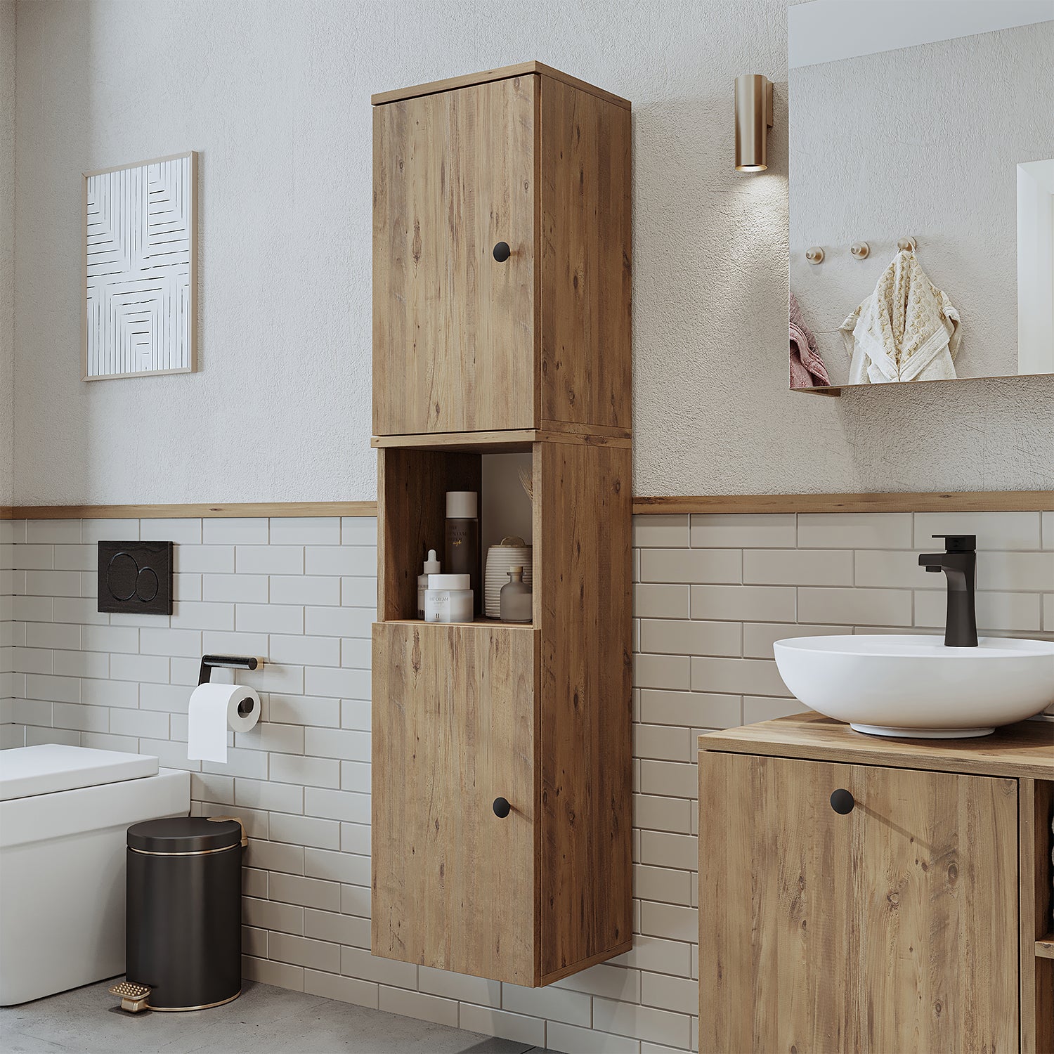 Roomart Badezimmermöbel Set LOTUS 95 cm 4 Teilig mit Keramik Waschbecken - badezimmerschrank, waschbecken, badezimmermöbel, badschrank, badezimmer, mit, unterschrank, badmöbel, set, waschtisch, möbel, badezimmermãbel, bad, badezimmerschränke, schmal, schm