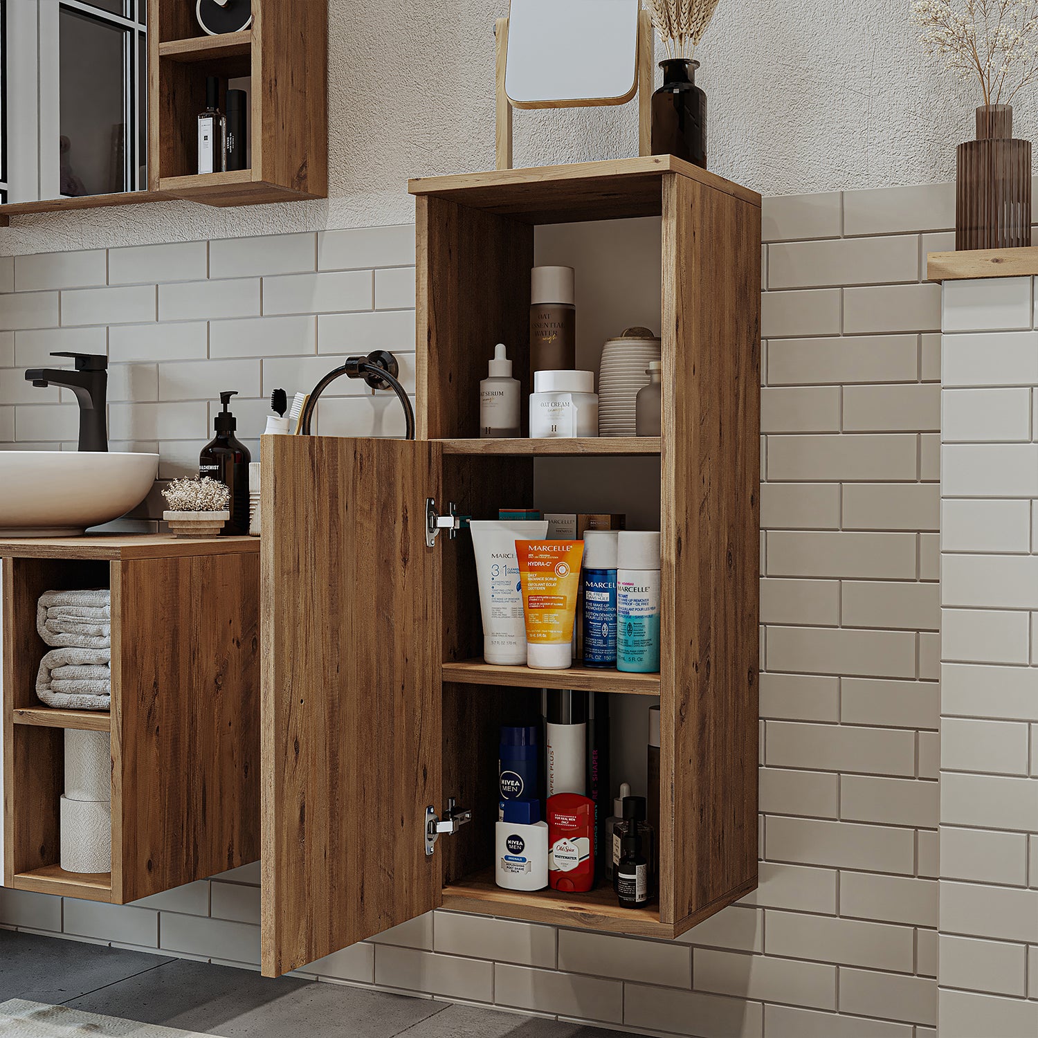 Roomart Badezimmermöbel Set LOTUS 95 cm 4 Teilig mit Keramik Waschbecken - badezimmerschrank, waschbecken, badezimmermöbel, badschrank, badezimmer, mit, unterschrank, badmöbel, set, waschtisch, möbel, badezimmermãbel, bad, badezimmerschränke, schmal, schm