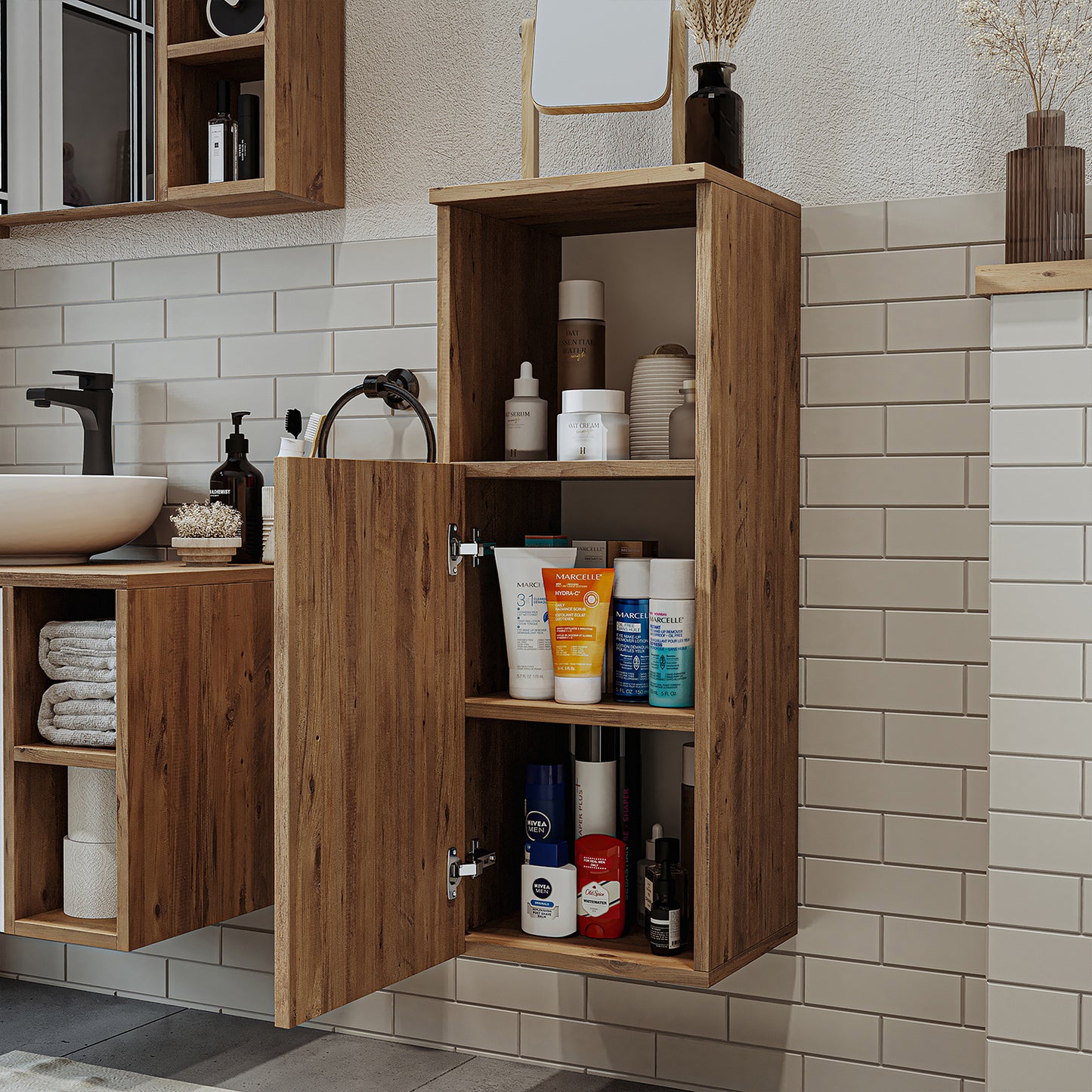 Roomart Badezimmermöbel Set LOTUS 95 cm 4 Teilig mit Keramik Waschbecken - badezimmerschrank, waschbecken, badezimmermöbel, badschrank, badezimmer, mit, unterschrank, badmöbel, set, waschtisch, möbel, badezimmermãbel, bad, badezimmerschränke, schmal, schm