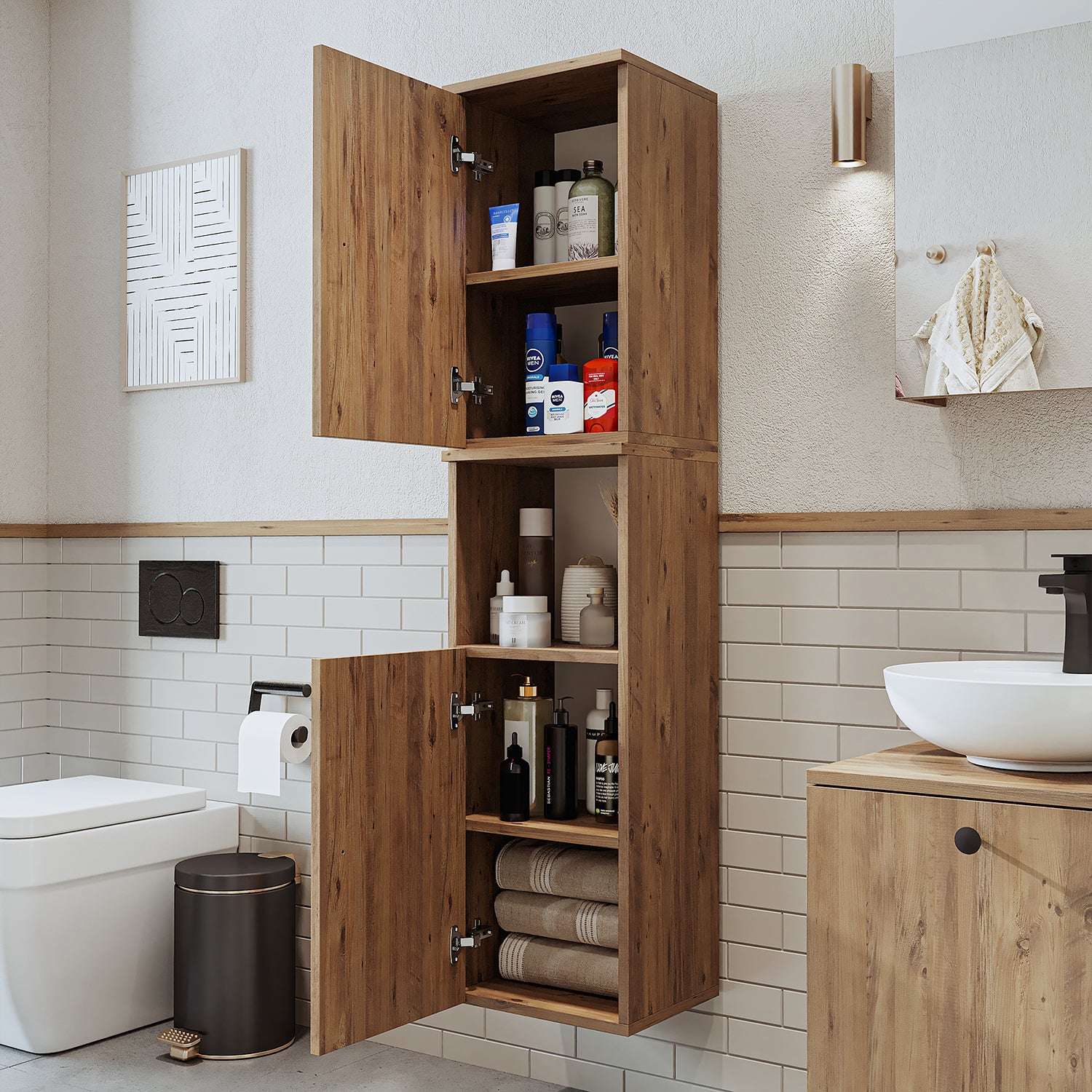 Roomart Badezimmermöbel Set LOTUS 95 cm 4 Teilig mit Keramik Waschbecken - badezimmerschrank, waschbecken, badezimmermöbel, badschrank, badezimmer, mit, unterschrank, badmöbel, set, waschtisch, möbel, badezimmermãbel, bad, badezimmerschränke, schmal, schm