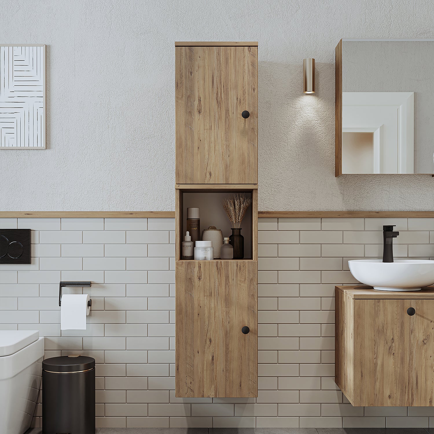 Roomart Badezimmermöbel Set LOTUS 95 cm 4 Teilig mit Keramik Waschbecken - badezimmerschrank, waschbecken, badezimmermöbel, badschrank, badezimmer, mit, unterschrank, badmöbel, set, waschtisch, möbel, badezimmermãbel, bad, badezimmerschränke, schmal, schm