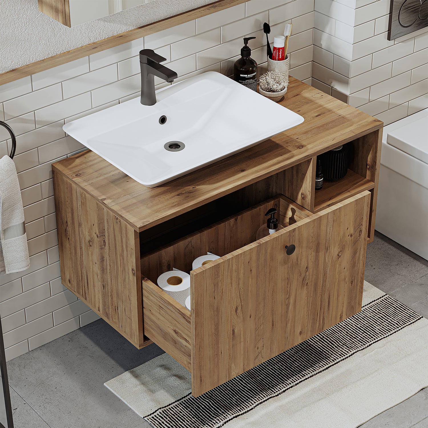 Roomart Badezimmermöbel Set LOTUS 95 cm 4 Teilig mit Keramik Waschbecken - badezimmerschrank, waschbecken, badezimmermöbel, badschrank, badezimmer, mit, unterschrank, badmöbel, set, waschtisch, möbel, badezimmermãbel, bad, badezimmerschränke, schmal, schm