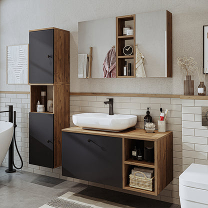 Roomart Badezimmermöbel Set LOTUS 95 cm 4 Teilig mit Keramik Waschbecken - badezimmerschrank, waschbecken, badezimmermöbel, badschrank, badezimmer, mit, unterschrank, badmöbel, set, waschtisch, möbel, badezimmermãbel, bad, badezimmerschränke, schmal, schm