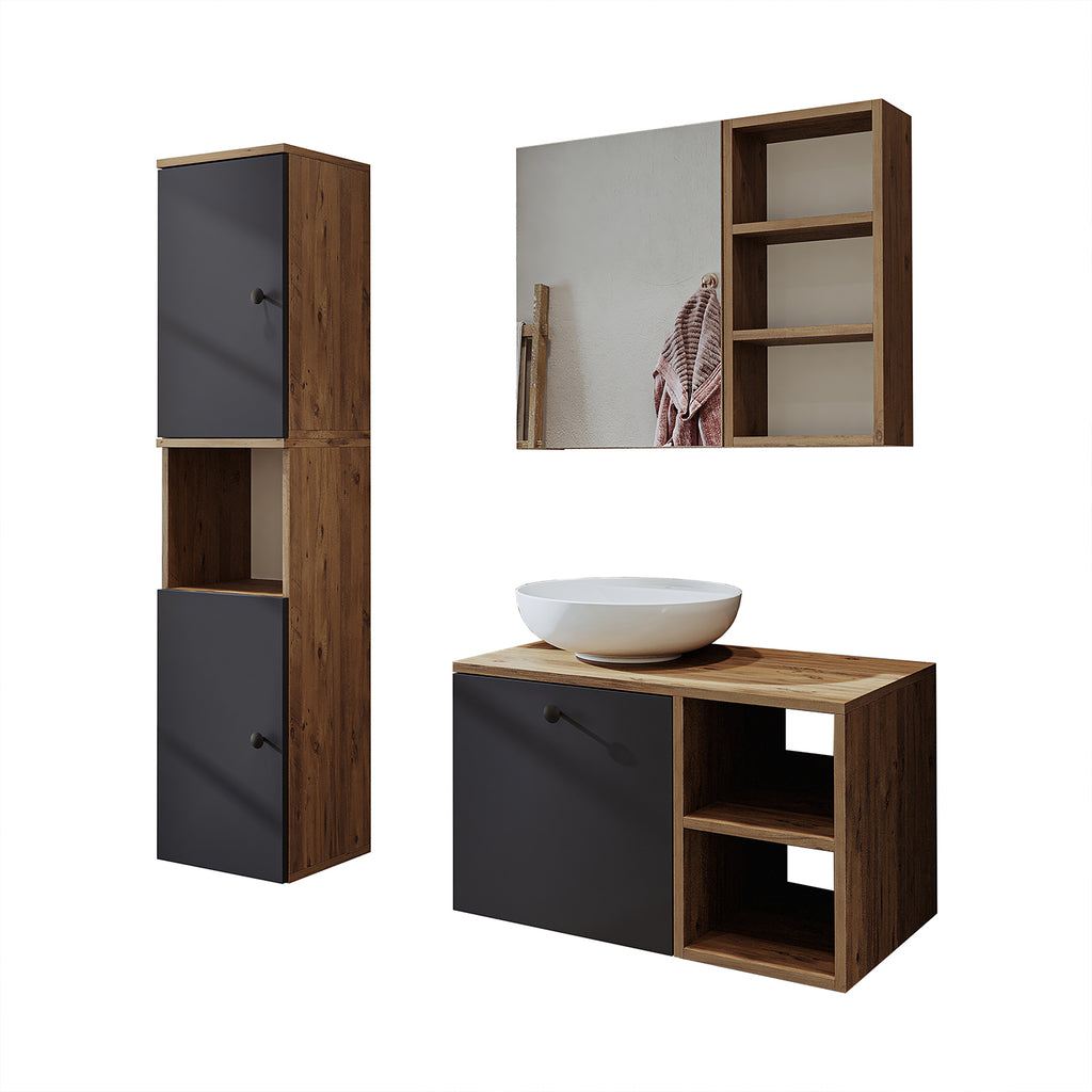 Roomart Badezimmermöbel Set LOTUS 75 cm 4 Teilig mit Keramik Waschbecken - badezimmerschrank, waschbecken, badezimmermöbel, badschrank, badezimmer, mit, unterschrank, badmöbel, set, waschtisch, möbel, badezimmermãbel, bad, badezimmerschränke, schmal, schm