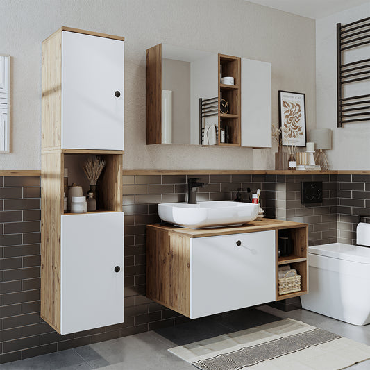 Roomart Badezimmermöbel Set LOTUS 95 cm 4 Teilig mit Keramik Waschbecken - badezimmerschrank, waschbecken, badezimmermöbel, badschrank, badezimmer, mit, unterschrank, badmöbel, set, waschtisch, möbel, badezimmermãbel, bad, badezimmerschränke, schmal, schm
