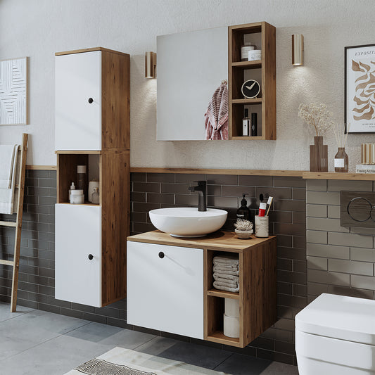 Roomart Badezimmermöbel Set LOTUS 65 cm 4 Teilig mit Keramik Waschbecken badezimmerschrank, waschbecken, badezimmermöbel, badschrank, badezimmer, mit, unterschrank, badmöbel, set, waschtisch, möbel, badezimmermãbel, bad, badezimmerschränke, schmal, schmal
