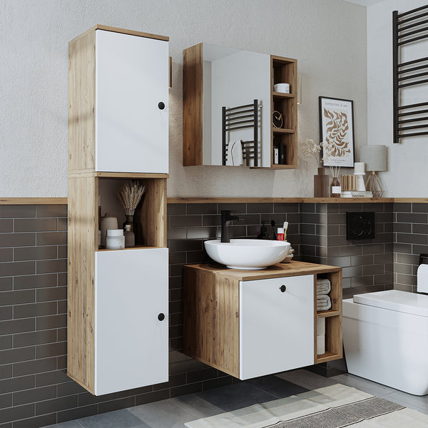 Roomart Badezimmermöbel Set LOTUS 65 cm 4 Teilig mit Keramik Waschbecken