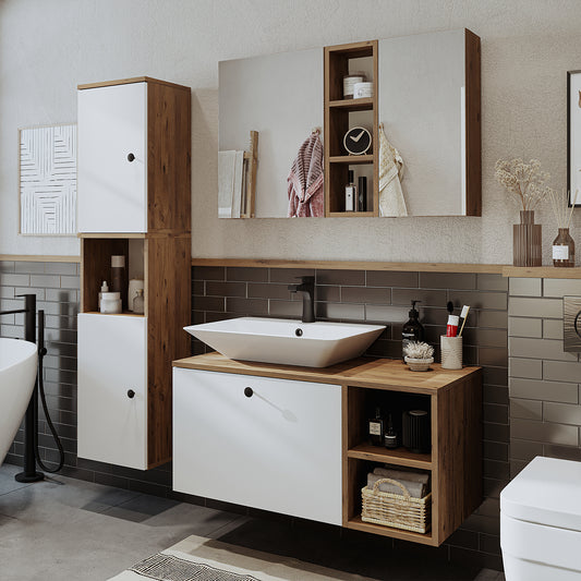 Roomart Badezimmermöbel Set LOTUS 95 cm 4 Teilig mit Keramik Waschbecken - badezimmerschrank, waschbecken, badezimmermöbel, badschrank, badezimmer, mit, unterschrank, badmöbel, set, waschtisch, möbel, badezimmermãbel, bad, badezimmerschränke, schmal, schm