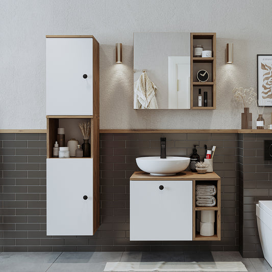 Roomart Badezimmermöbel Set LOTUS 65 cm 4 Teilig mit Keramik Waschbecken badezimmerschrank, waschbecken, badezimmermöbel, badschrank, badezimmer, mit, unterschrank, badmöbel, set, waschtisch, möbel, badezimmermãbel, bad, badezimmerschränke, schmal, schmal