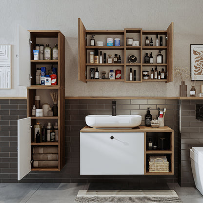 Roomart Badezimmermöbel Set LOTUS 95 cm 4 Teilig mit Keramik Waschbecken - badezimmerschrank, waschbecken, badezimmermöbel, badschrank, badezimmer, mit, unterschrank, badmöbel, set, waschtisch, möbel, badezimmermãbel, bad, badezimmerschränke, schmal, schm