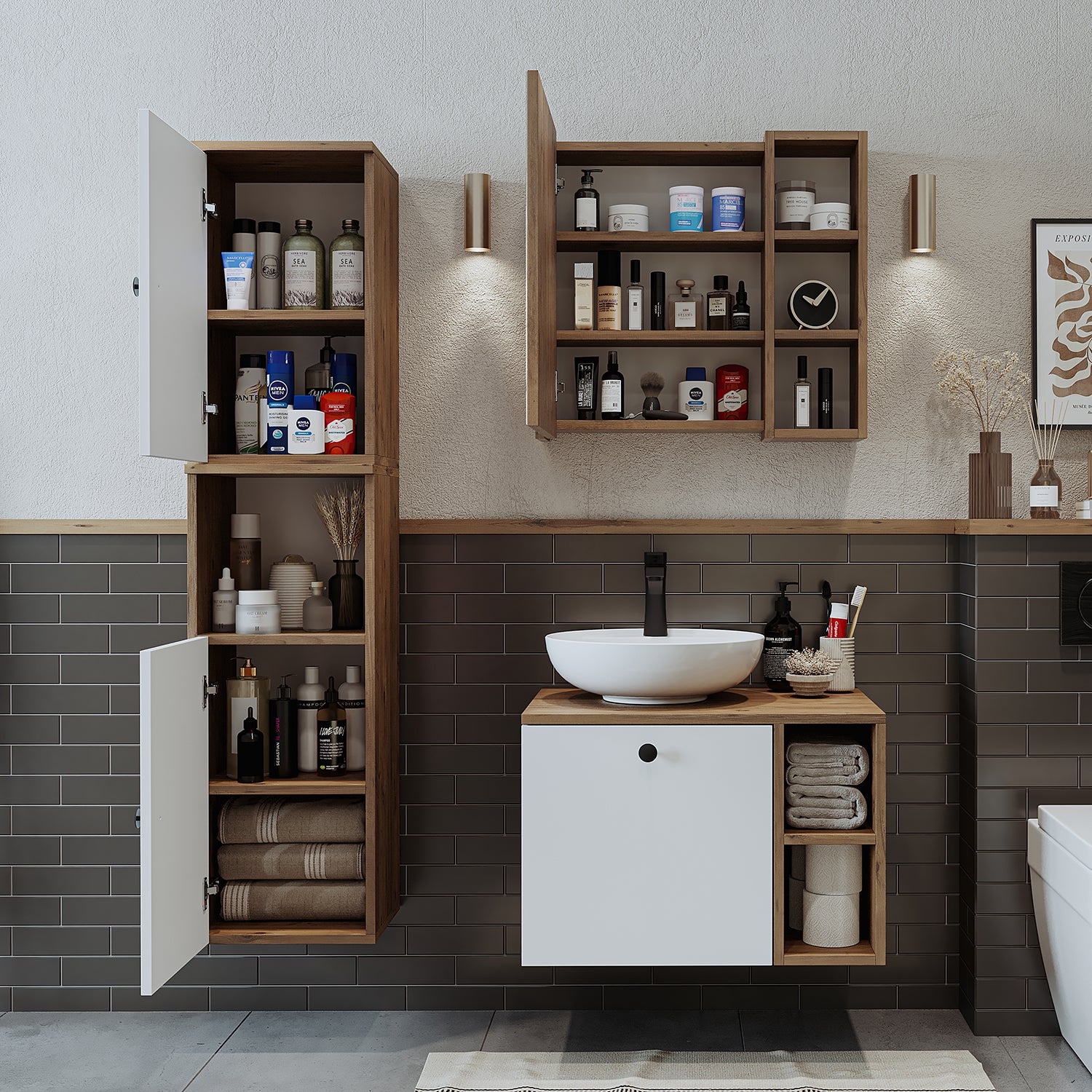 Roomart Badezimmermöbel Set LOTUS 65 cm 4 Teilig mit Keramik Waschbecken badezimmerschrank, waschbecken, badezimmermöbel, badschrank, badezimmer, mit, unterschrank, badmöbel, set, waschtisch, möbel, badezimmermãbel, bad, badezimmerschränke, schmal, schmal