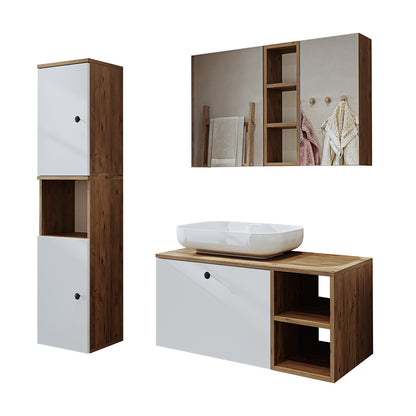 Roomart Badezimmermöbel Set LOTUS 95 cm 4 Teilig mit Keramik Waschbecken - badezimmerschrank, waschbecken, badezimmermöbel, badschrank, badezimmer, mit, unterschrank, badmöbel, set, waschtisch, möbel, badezimmermãbel, bad, badezimmerschränke, schmal, schm