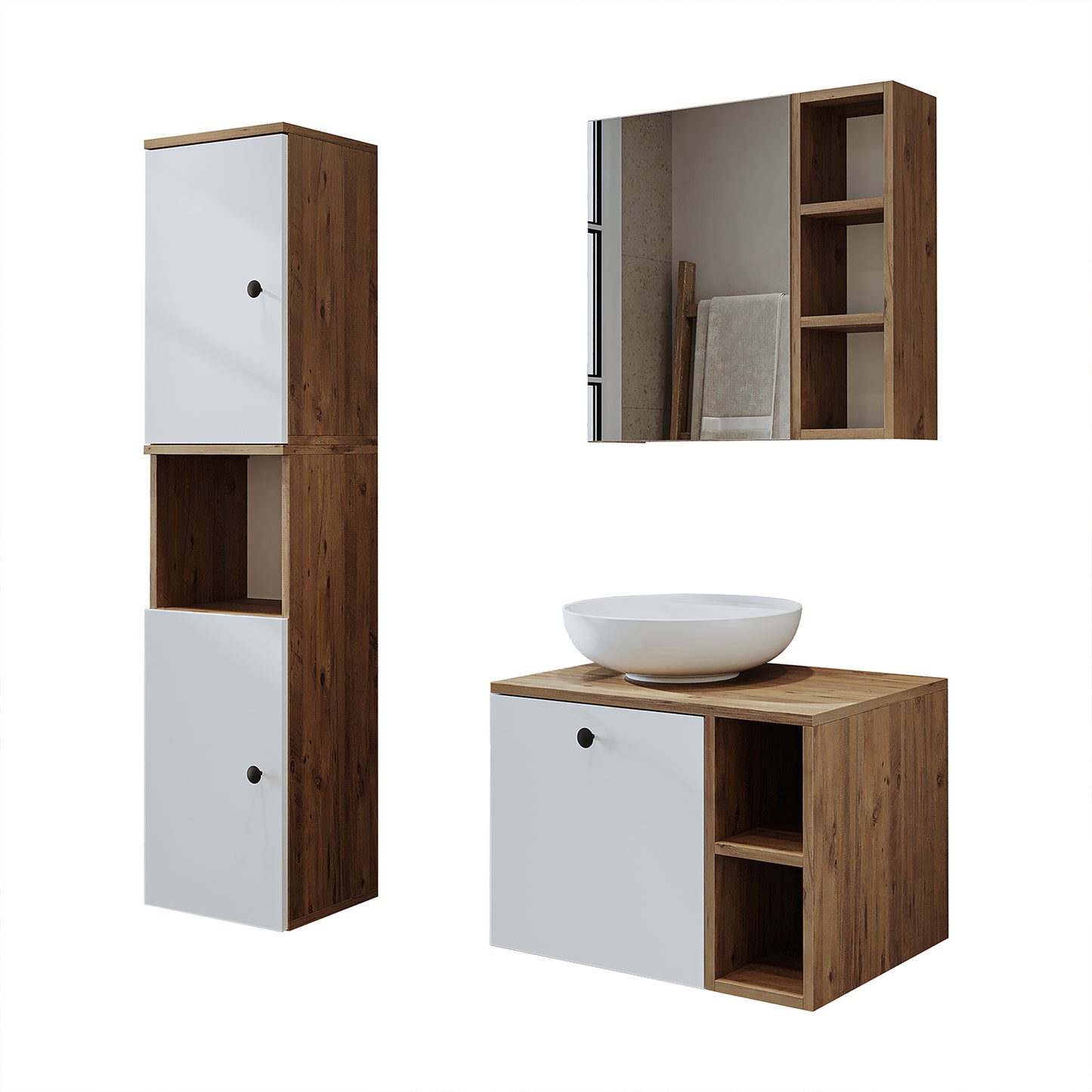 Roomart Badezimmermöbel Set LOTUS 65 cm 4 Teilig mit Keramik Waschbecken badezimmerschrank, waschbecken, badezimmermöbel, badschrank, badezimmer, mit, unterschrank, badmöbel, set, waschtisch, möbel, badezimmermãbel, bad, badezimmerschränke, schmal, schmal