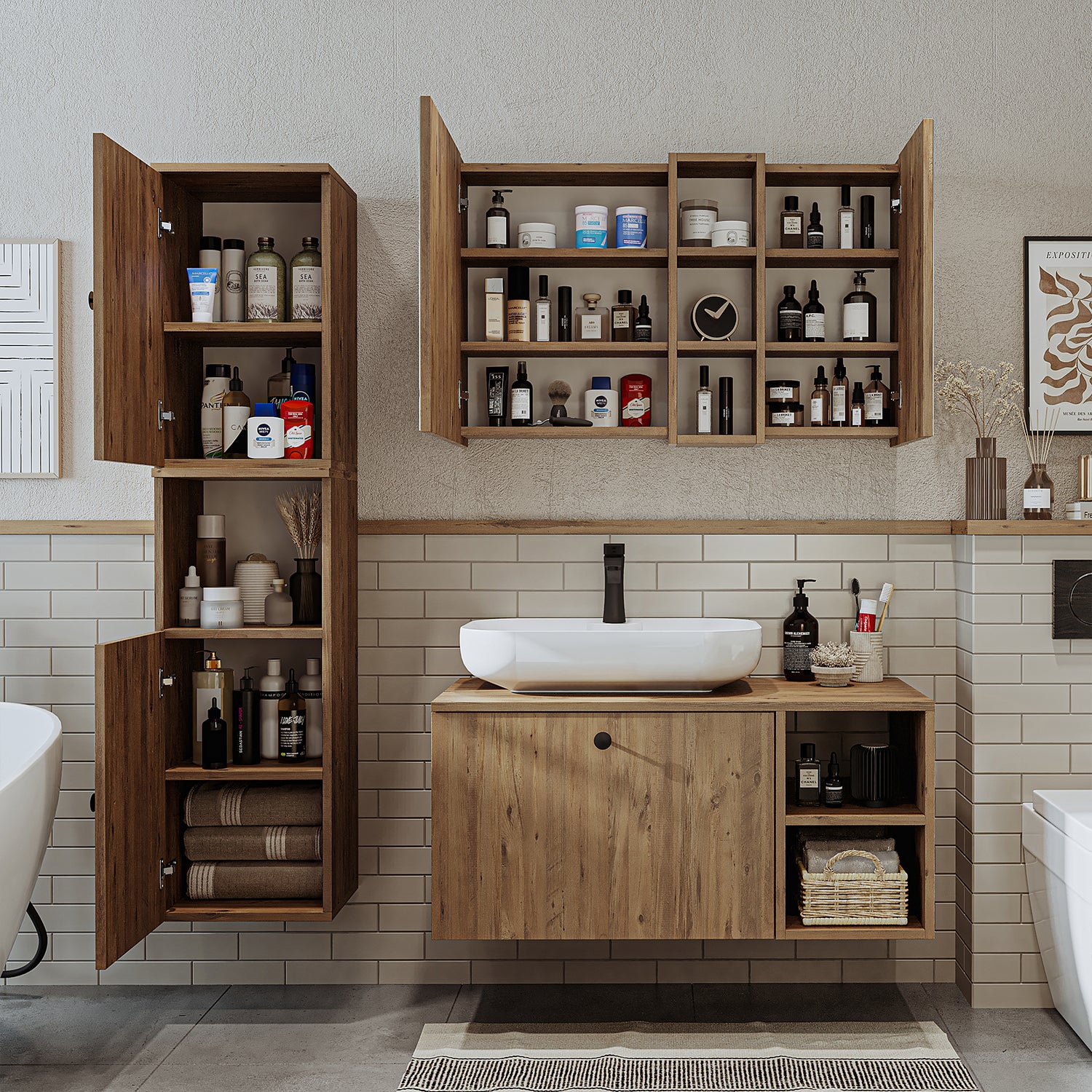 Roomart Badezimmermöbel Set LOTUS 95 cm 4 Teilig mit Keramik Waschbecken - badezimmerschrank, waschbecken, badezimmermöbel, badschrank, badezimmer, mit, unterschrank, badmöbel, set, waschtisch, möbel, badezimmermãbel, bad, badezimmerschränke, schmal, schm