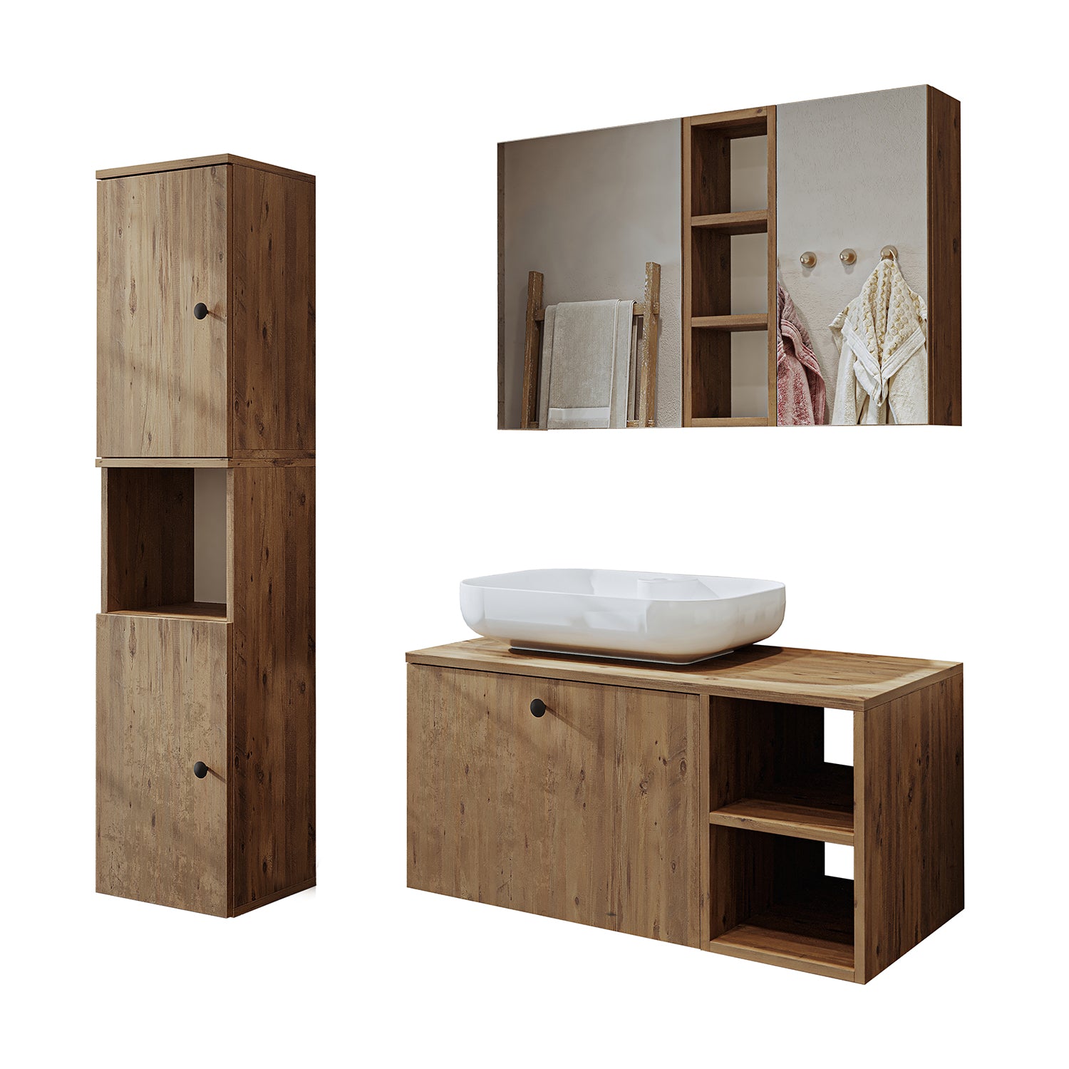 Roomart Badezimmermöbel Set LOTUS 95 cm 4 Teilig mit Keramik Waschbecken - badezimmerschrank, waschbecken, badezimmermöbel, badschrank, badezimmer, mit, unterschrank, badmöbel, set, waschtisch, möbel, badezimmermãbel, bad, badezimmerschränke, schmal, schm