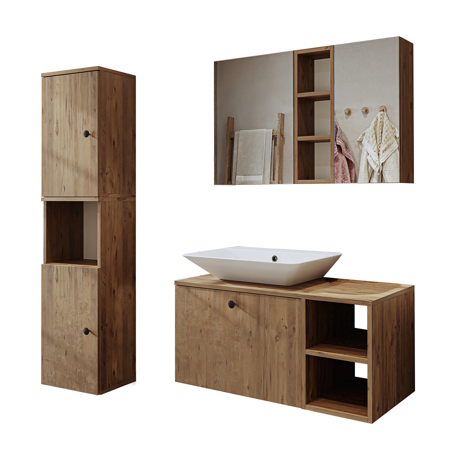 Roomart Badezimmermöbel Set LOTUS 95 cm 4 Teilig mit Keramik Waschbecken - badezimmerschrank, waschbecken, badezimmermöbel, badschrank, badezimmer, mit, unterschrank, badmöbel, set, waschtisch, möbel, badezimmermãbel, bad, badezimmerschränke, schmal, schm