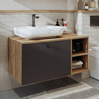 Roomart Badezimmermöbel LOTUS II- 95 cm – Keramik Waschbecken &/oder Unterschrank – Modernes Design – Varianten wählbar – Weiß-Eiche, Eiche oder Anthrazit-Eiche - badezimmerschrank, waschbecken, badezimmermöbel, badschrank, badezimmer, mit, unterschrank, 