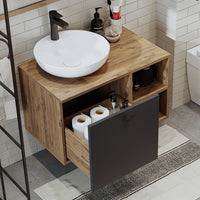 Roomart Badezimmermöbel LOTUS 75 cm – Keramik Waschbecken &/oder Unterschrank – Modernes Design – Varianten wählbar – Weiß-Eiche, Eiche oder Anthrazit-Eiche - badezimmerschrank, waschbecken, badezimmermöbel, badschrank, badezimmer, mit, unterschrank, badm