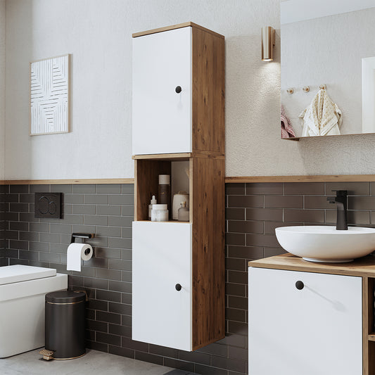 Roomart Seitenschrank „LOTUS“ – moderner Bad-Hängeschrank mit Softclose, 150 cm, 90 cm, 60 cm – in Anthrazit-Eiche, Eiche oder Weiß-Eiche -  Badmöbel - Hängeschrank, wand,  hochschrank, hochschrank weiß, 60 cm breit, küche, waschküche, wohnzimmer, schmal,