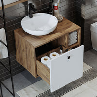 Roomart Badezimmermöbel LOTUS 65 cm – Keramik Waschbecken &/oder Unterschrank – Modernes Design – Varianten wählbar – Weiß-Eiche, Eiche oder Anthrazit-Eiche - badezimmerschrank, waschbecken, badezimmermöbel, badschrank, badezimmer, mit, unterschrank, badm