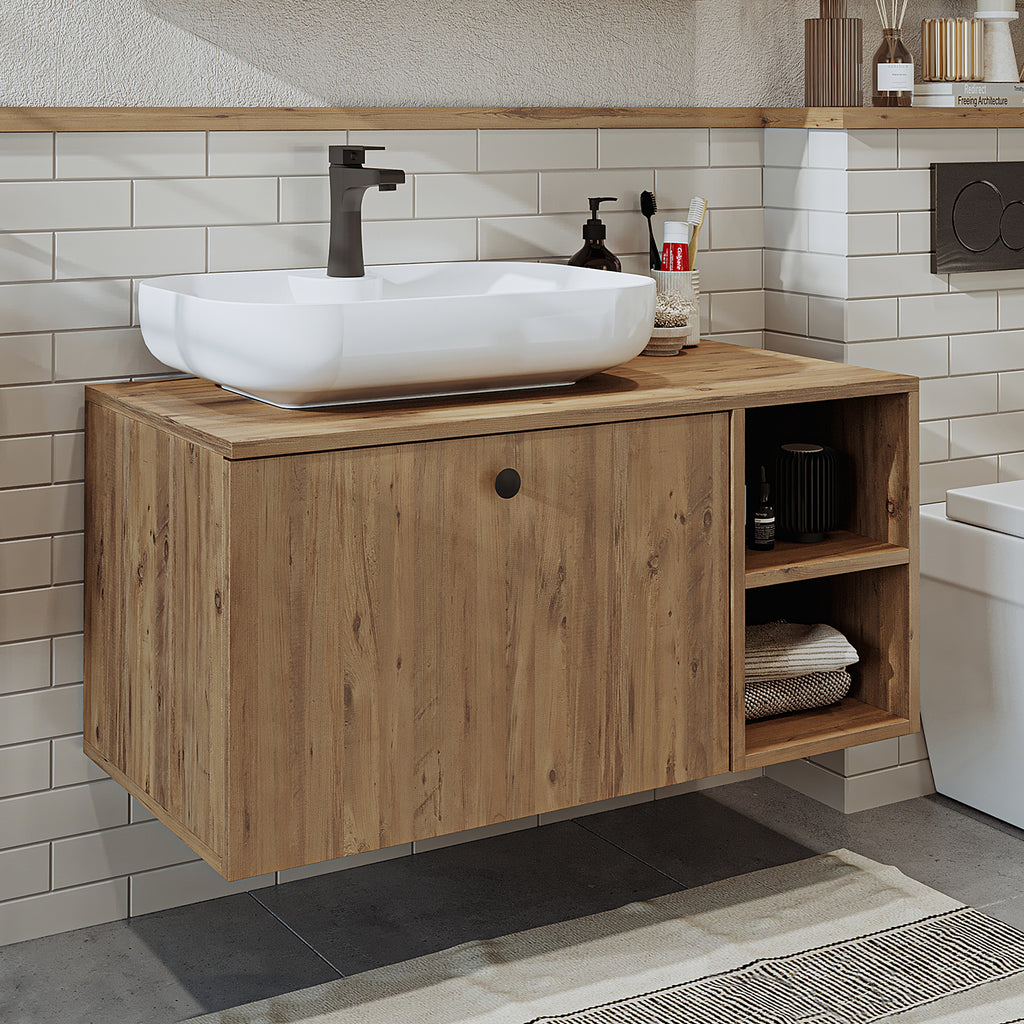 Roomart Badezimmermöbel LOTUS II- 95 cm – Keramik Waschbecken &/oder Unterschrank – Modernes Design – Varianten wählbar – Weiß-Eiche, Eiche oder Anthrazit-Eiche - badezimmerschrank, waschbecken, badezimmermöbel, badschrank, badezimmer, mit, unterschrank, 