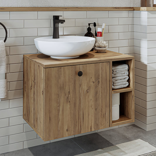 Roomart Badezimmermöbel LOTUS 65 cm – Keramik Waschbecken &/oder Unterschrank – Modernes Design – Varianten wählbar – Weiß-Eiche, Eiche oder Anthrazit-Eiche - badezimmerschrank, waschbecken, badezimmermöbel, badschrank, badezimmer, mit, unterschrank, badm