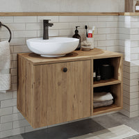 Roomart Badezimmermöbel LOTUS 75 cm – Keramik Waschbecken &/oder Unterschrank – Modernes Design – Varianten wählbar – Weiß-Eiche, Eiche oder Anthrazit-Eiche - badezimmerschrank, waschbecken, badezimmermöbel, badschrank, badezimmer, mit, unterschrank, badm