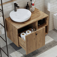 Roomart Badezimmermöbel LOTUS 75 cm – Keramik Waschbecken &/oder Unterschrank – Modernes Design – Varianten wählbar – Weiß-Eiche, Eiche oder Anthrazit-Eiche - badezimmerschrank, waschbecken, badezimmermöbel, badschrank, badezimmer, mit, unterschrank, badm