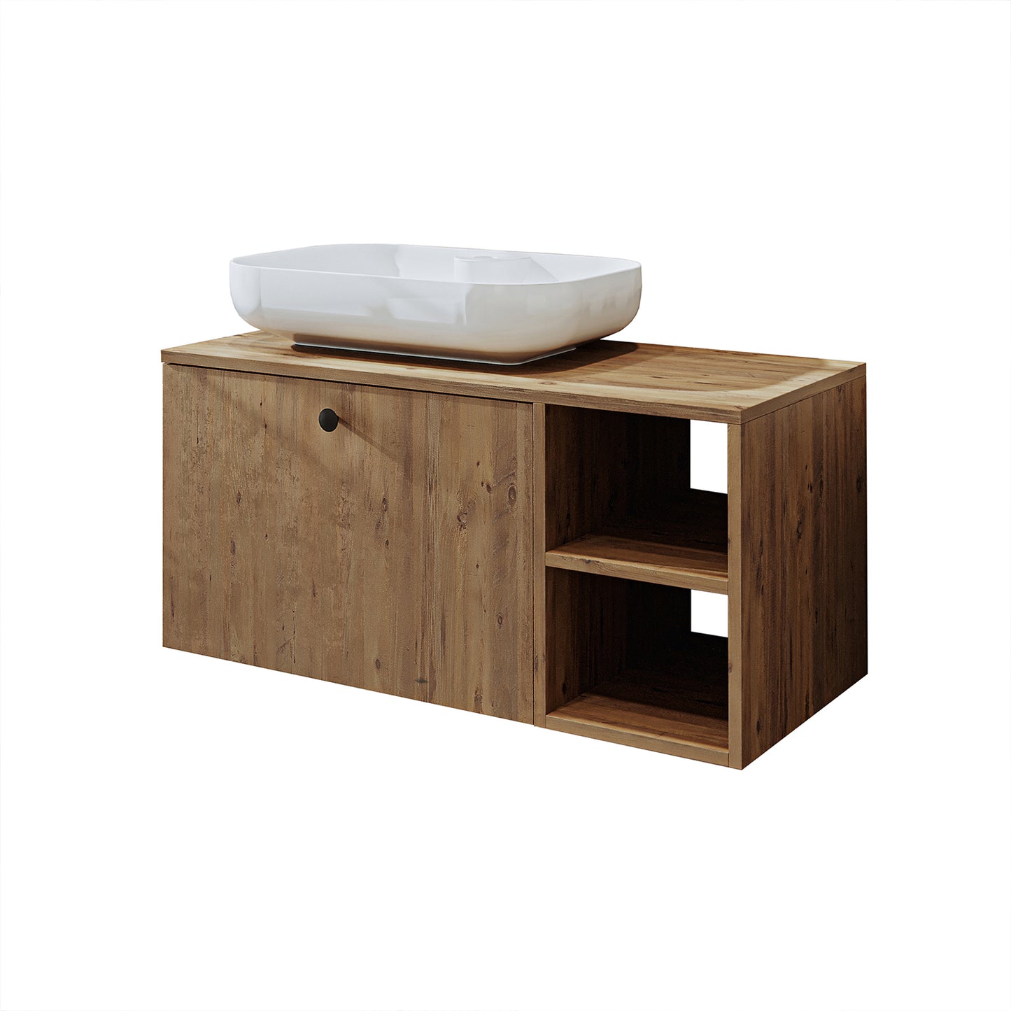 Roomart Badezimmermöbel LOTUS II- 95 cm – Keramik Waschbecken &/oder Unterschrank – Modernes Design – Varianten wählbar – Weiß-Eiche, Eiche oder Anthrazit-Eiche