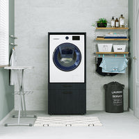 Roomart • Waschmachinenschrank für Hauswirtschaftsraum • HBT: 145x67x66,8 cm • Mit Schubladen und Ausziehbrett • Weiß • Schwarz eiche  • Eiche