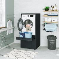 Roomart • Waschmachinenschrank für Hauswirtschaftsraum • HBT: 145x67x66,8 cm • Mit Schubladen und Ausziehbrett • Weiß • Schwarz eiche  • Eiche