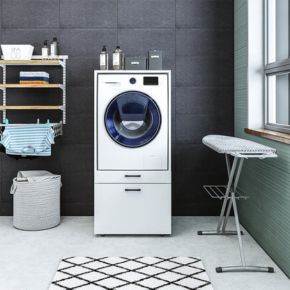 Roomart • Waschmachinenschrank für Hauswirtschaftsraum • HBT: 145x67x66,8 cm • Mit Schubladen und Ausziehbrett • Weiß • Schwarz eiche  • Eiche