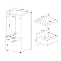 Roomart • Waschmachinenschrank für Hauswirtschaftsraum • HBT: 145x67x66,8 cm • Mit Schubladen und Ausziehbrett • Weiß • Schwarz eiche  • Eiche