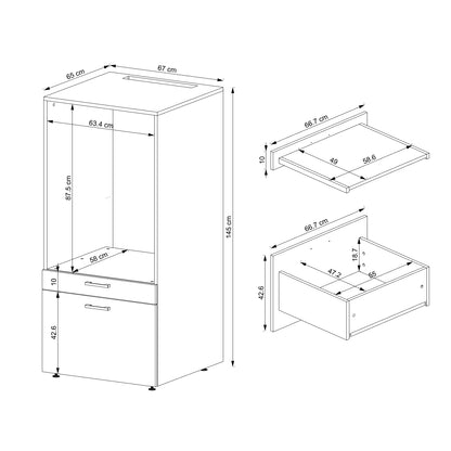 Roomart • Waschmachinenschrank für Hauswirtschaftsraum • HBT: 145x67x66,8 cm • Mit Schubladen und Ausziehbrett • Weiß • Schwarz eiche  • Eiche