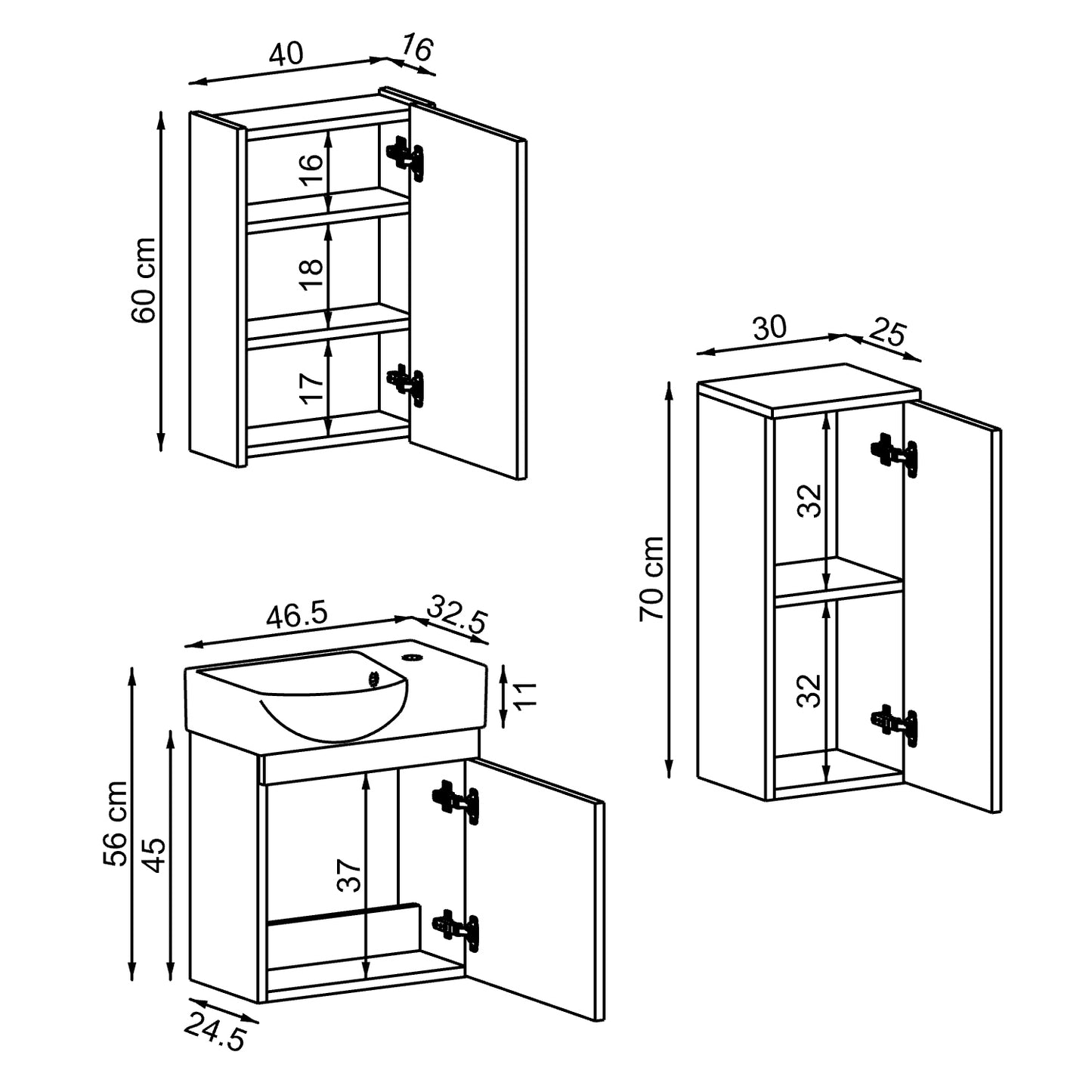 Badmöbelset • PUNTO • Unterschrank mit Waschbecken • Badezimmer Möbel • Gäste WC