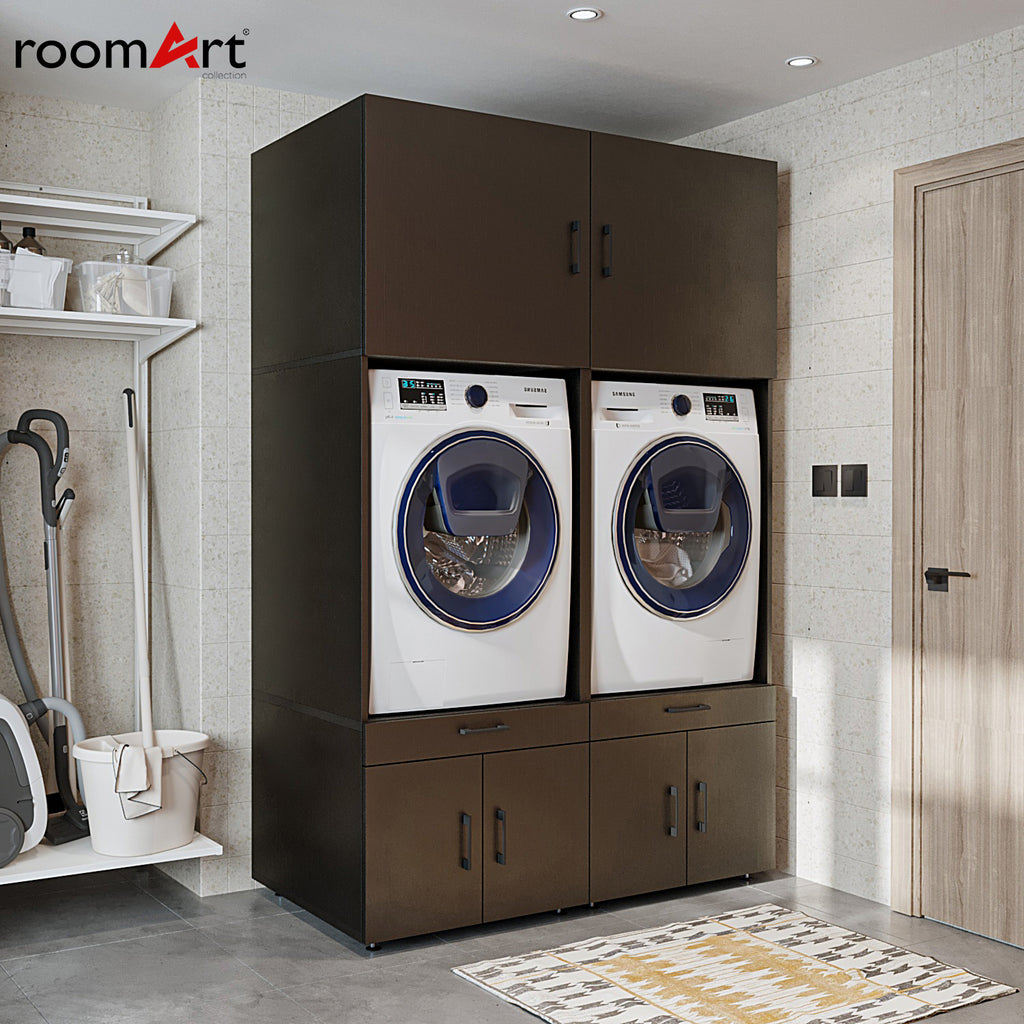 Roomart Waschmachinen Doppelschrrank Überbauschrank HBT: 205 x 134 x 66,8 cm, in 3 Farben-waschmaschinenschrank, waschmaschinenregal, waschturm, schrank, weiß, waschmaschinen, unterschrank, waschmaschine, trockner, haushaltsschrank, schränke, badschrank, 